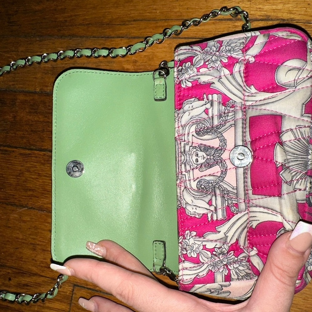 Versace Virtus Silk Mini Chain Baroque Quilted Bag Pink - Picture 6 of 9